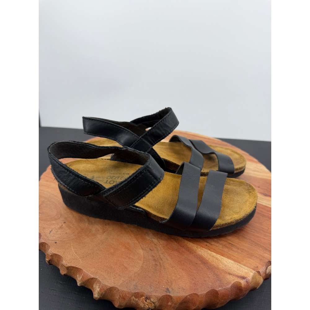 Naot Kayla Leather Sandals Women Size 37 6 Black Strappy Comfort Hook Loop